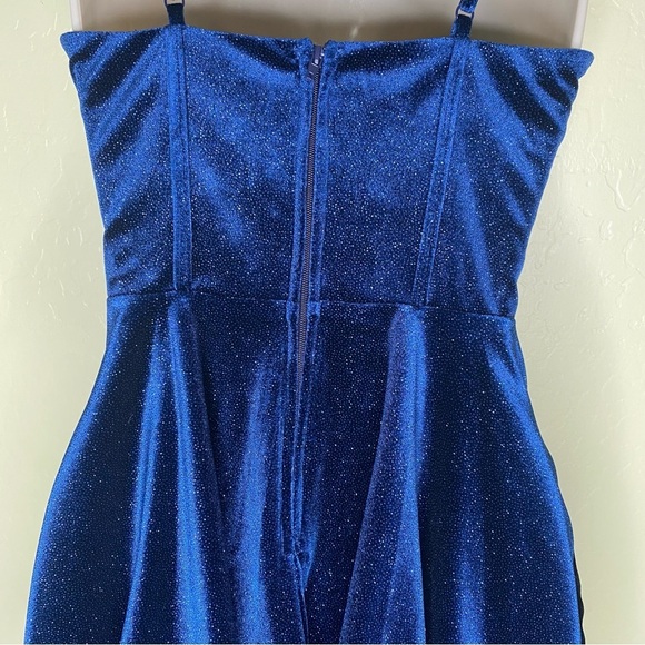 Windsor Blue Velvet Bustier Mini Dress Spaghetti Straps Shimmer Accents Size XS - Picture 10 of 16